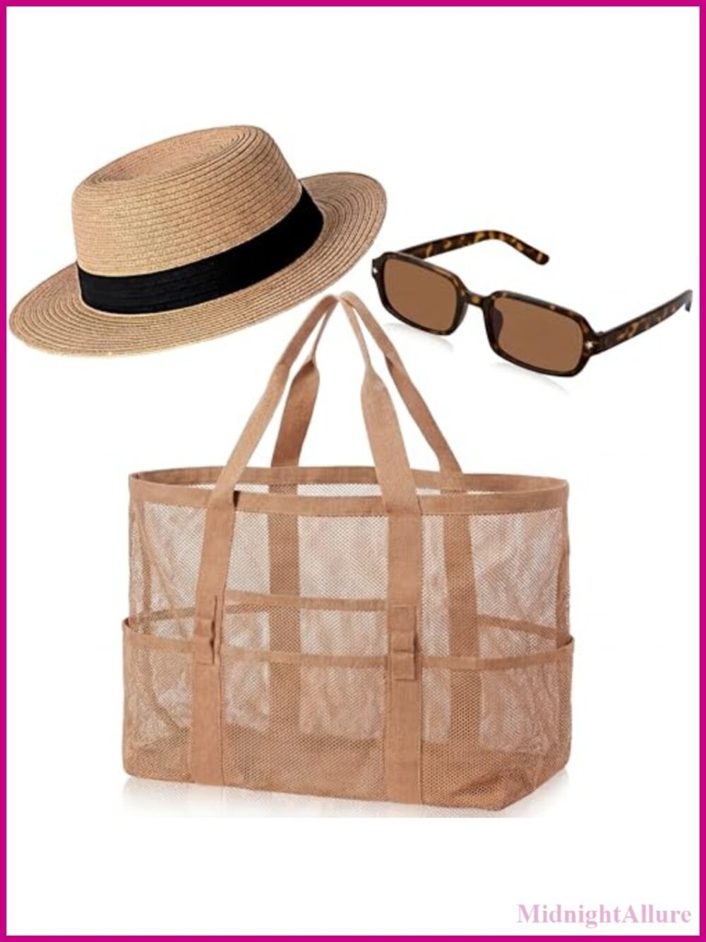 Women's 3 Pc Straw Hat Beach Tote Bag Sunglasses Set Foldable Sun Hat